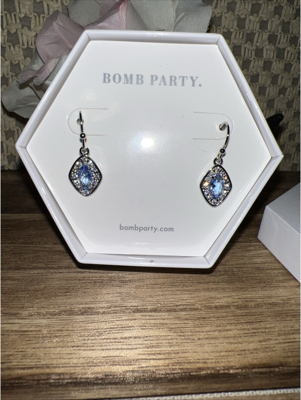 Bomb Party Earrings . Keep It Simple. Light Sapphire. Rhodium Plating.